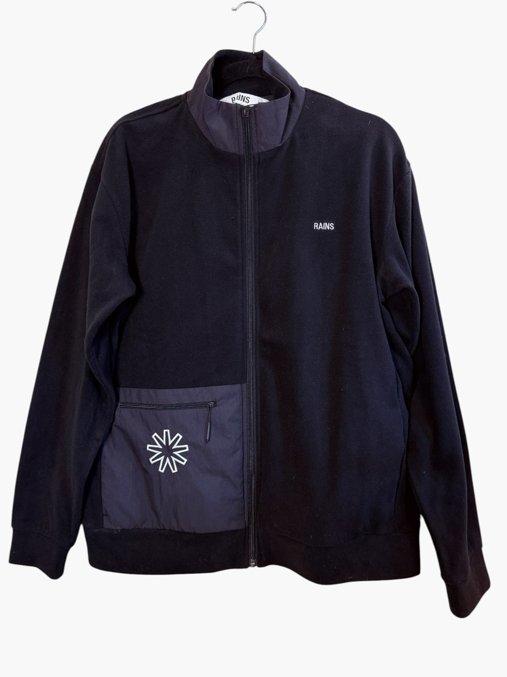 Rains Unisex Black Fleece Zip-Up Performance Utility Jacket sz S